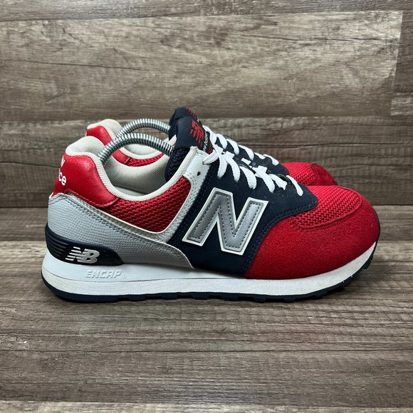 New Balance Shoes - New Balance 574 Suede WIDE Red Blue Womens US Size 8 EUR 39 WL574SRF Sneakers